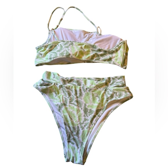 Aerie Green Leaf Print One Shoulder High Rise Bikini - Picture 2 of 3